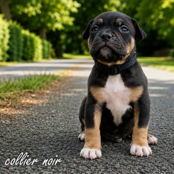 5e chiot (Portée Izy ❤ Yoko 2026) - Mâle tricolore noir collier noir Mâle American Bully