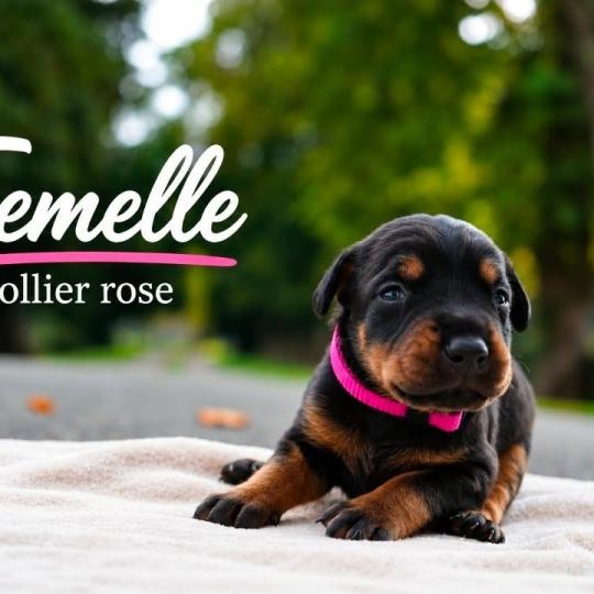 2e chiot (Portée Mère inconnue ❤ Père inconnu) - Mâle noir et feu collier rose pale Mâle Dobermann