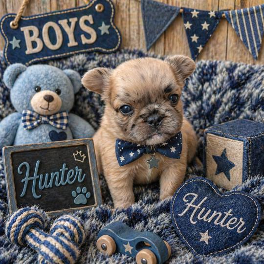 chiot Bouledogue francais Fluffy Fauve Merle Hunter Élevage de la famille dog étoilée  