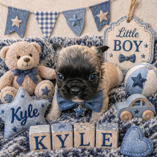 chiot Bouledogue francais Fluffy Fauve masque noir Kyle Élevage de la famille dog étoilée  